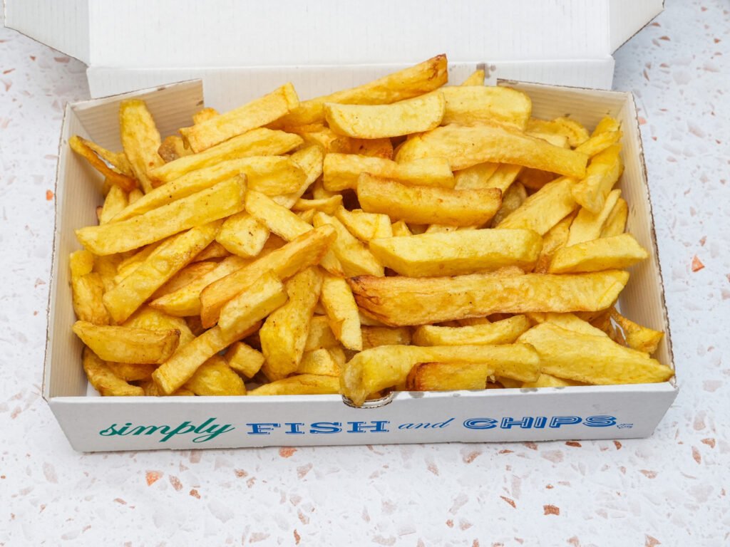 Box of large chips at A&Z Fish & Chips, Maidstone